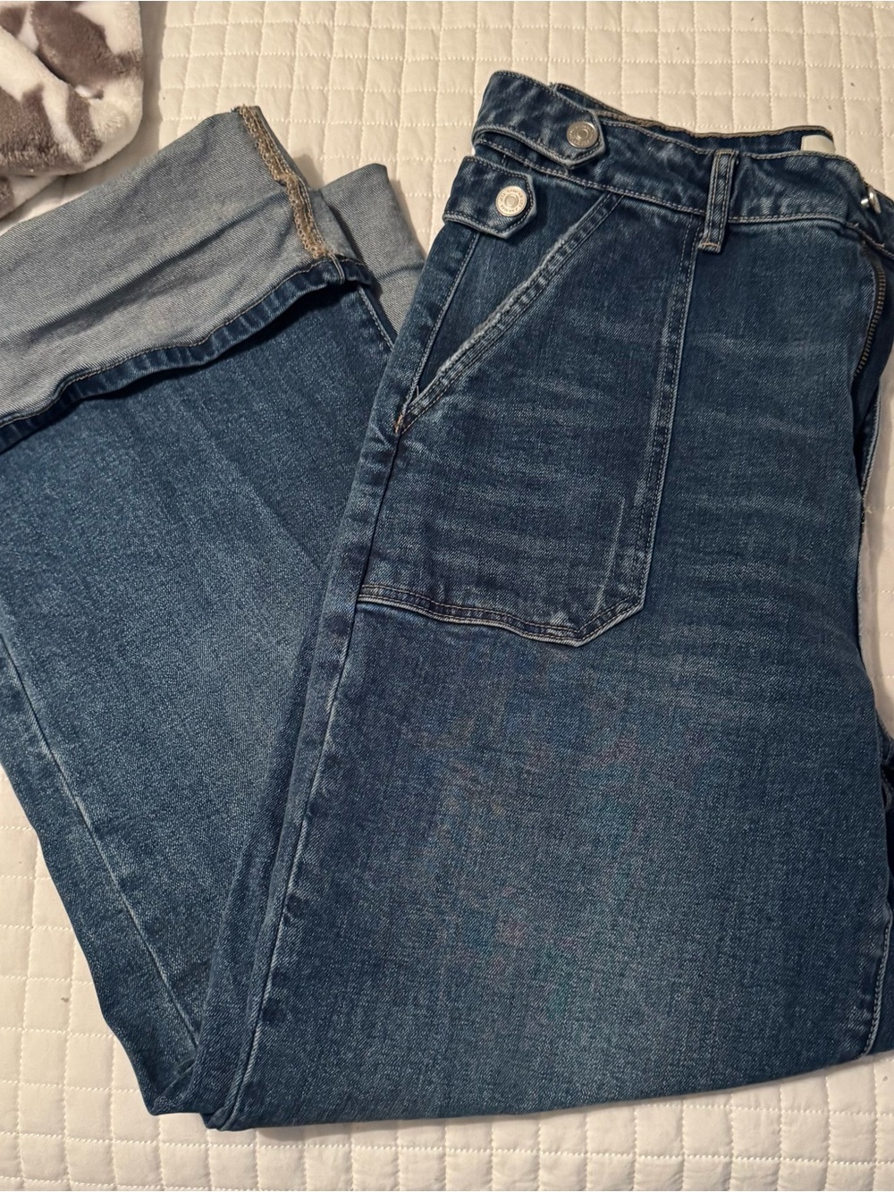 Lizard Thicket Dark Blue Flare Jeans with Button Waist